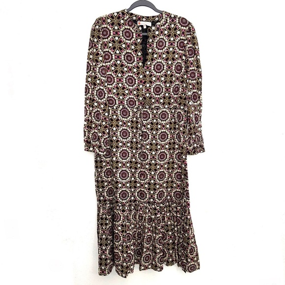 Jude Connally Tile Medallion Printed Tiered Boho Cotton Midi Dress Size Medium - Picture 2 of 11
